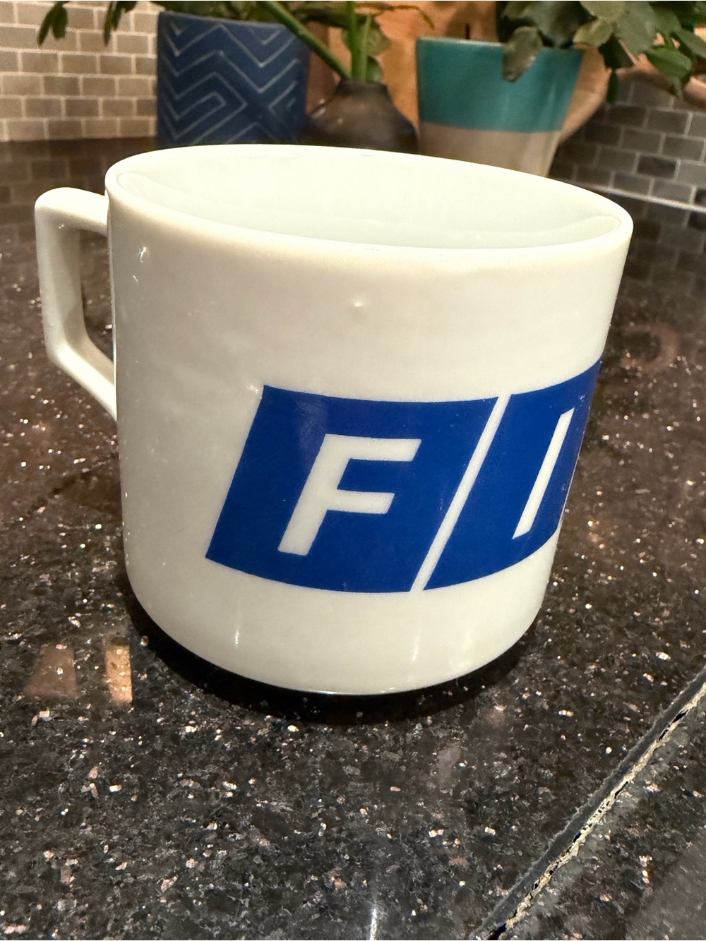 Vintage Classic Fiat Mug White & Blue